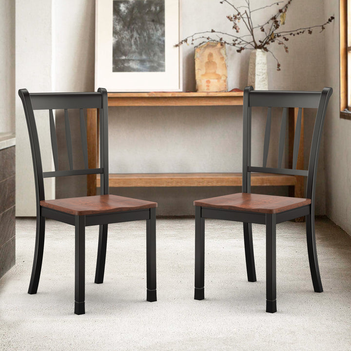 Set of 2 Slatted High Backrest Dining Chairs with Shaped Seat - TidySpaces