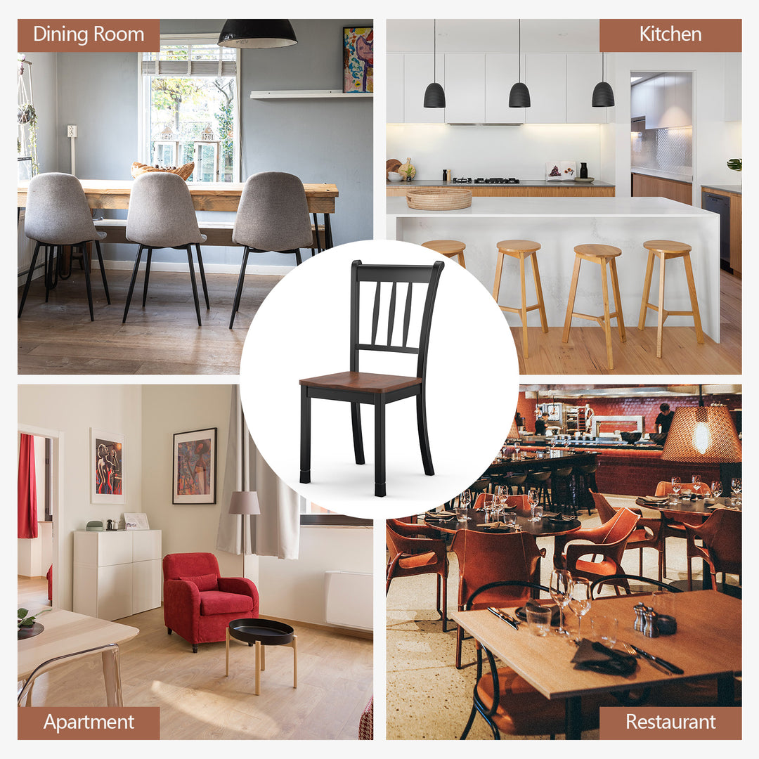 Set of 2 Slatted High Backrest Dining Chairs with Shaped Seat - TidySpaces