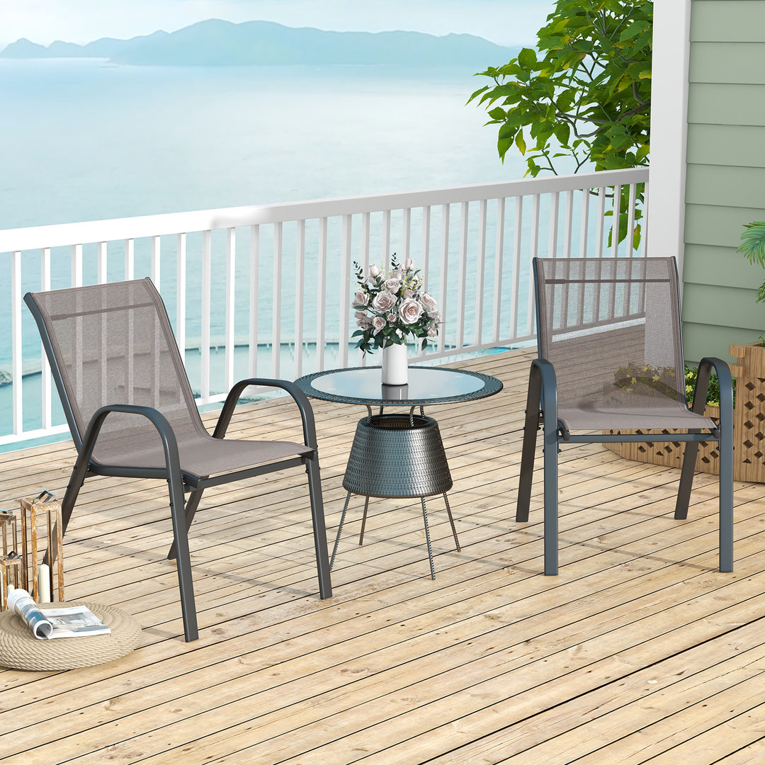 Set of 2 Patio Stackable Metal Dining Chairs with Armrests