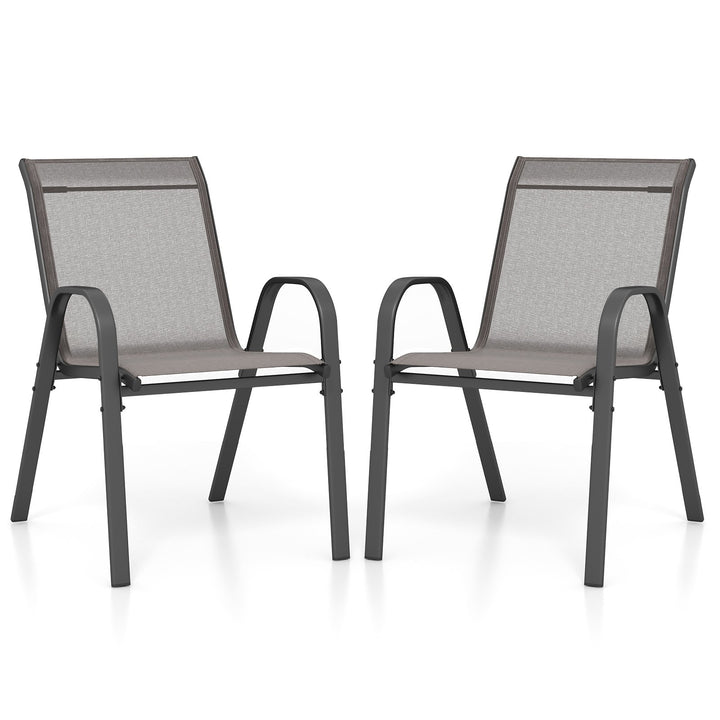 Set of 2 Patio Stackable Metal Dining Chairs with Armrests