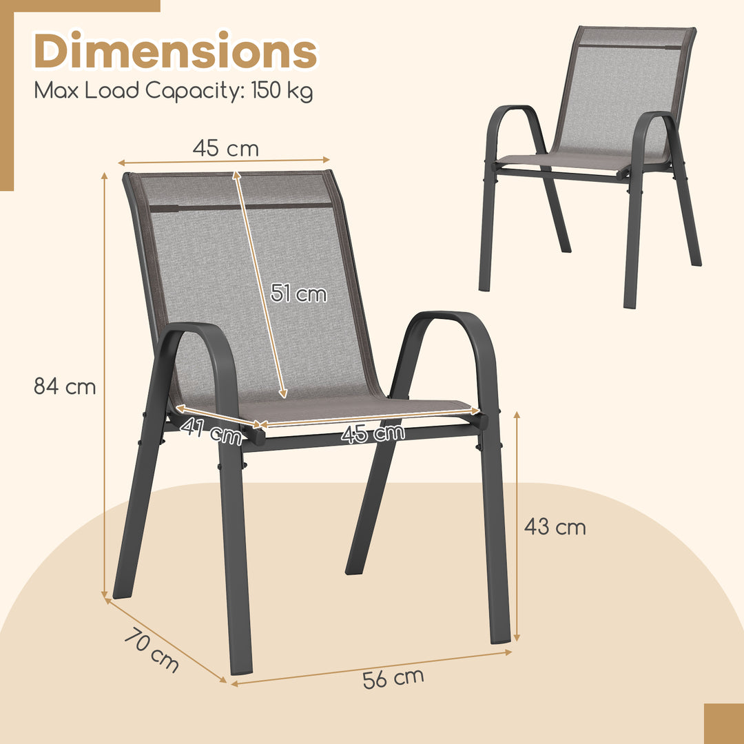 Set of 2 Patio Stackable Metal Dining Chairs with Armrests