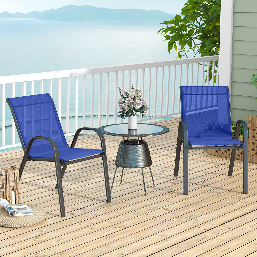 Set of 2 Patio Stackable Metal Dining Chairs with Armrests