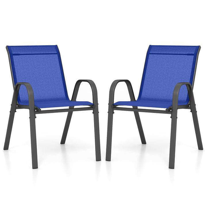 Set of 2 Patio Stackable Metal Dining Chairs with Armrests