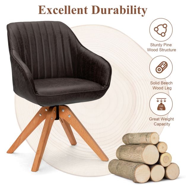 Set of 2 360° Swivel Accent Chair with Solid Wood Legs