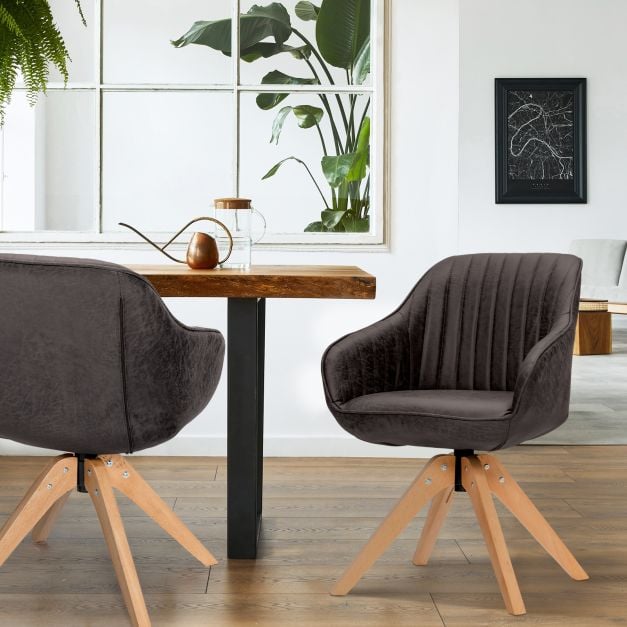 Set of 2 360° Swivel Accent Chair with Solid Wood Legs