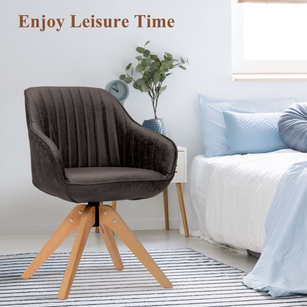 Set of 2 360° Swivel Accent Chair with Solid Wood Legs