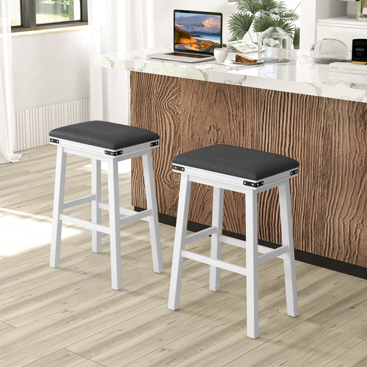 Set of 2 Upholstered Bar Stool 76cm Backless Height Bar with Footrest - TidySpaces