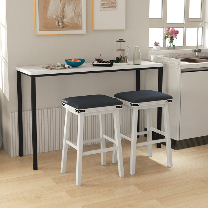 Set of 2 Upholstered Bar Stool 76cm Backless Height Bar with Footrest - TidySpaces