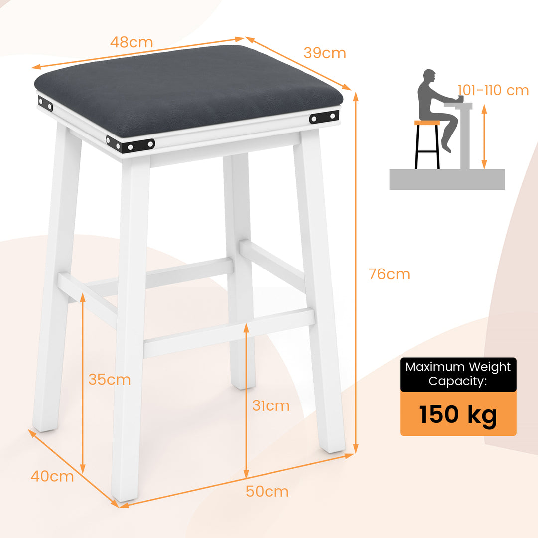 Set of 2 Upholstered Bar Stool 76cm Backless Height Bar with Footrest - TidySpaces