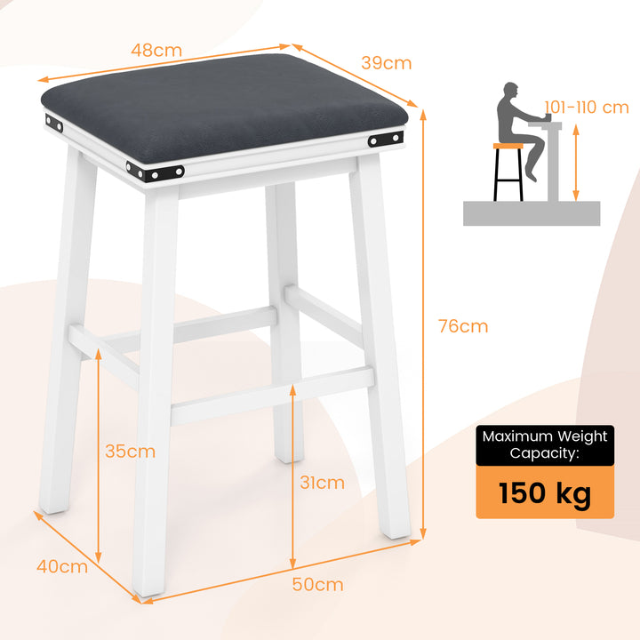 Set of 2 Upholstered Bar Stool 76cm Backless Height Bar with Footrest - TidySpaces