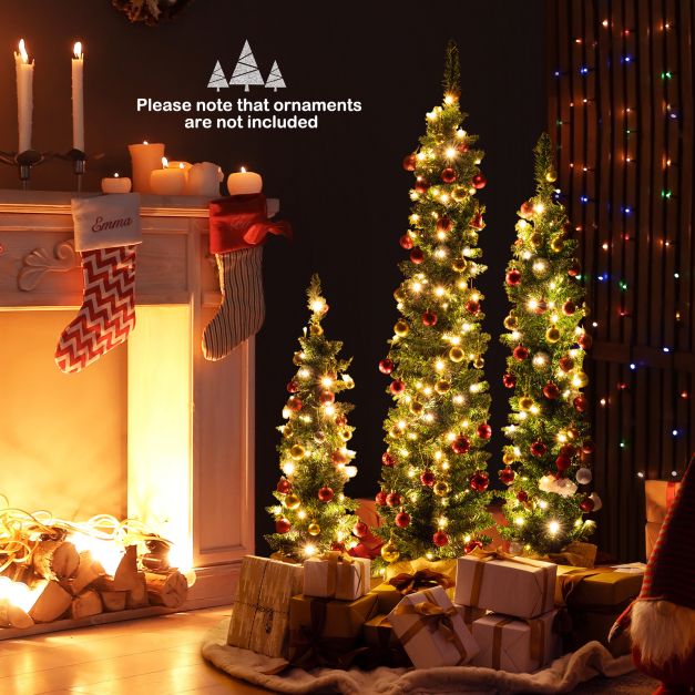 Set of 3 Pre-Lit Artificial Christmas Trees with 415 Green Branch Tips and 230 Warm White LED Lights