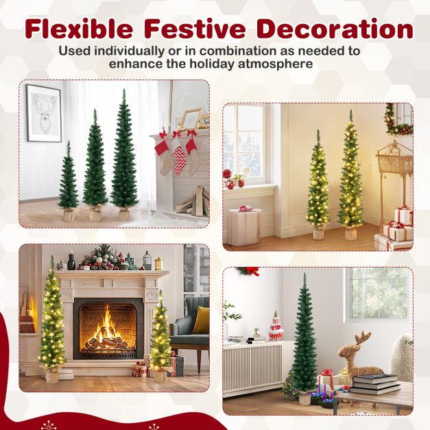 Set of 3 Pre-Lit Artificial Christmas Trees with 415 Green Branch Tips and 230 Warm White LED Lights