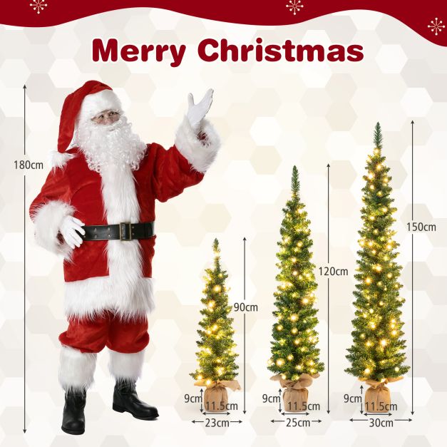 Set of 3 Pre-Lit Artificial Christmas Trees with 415 Green Branch Tips and 230 Warm White LED Lights