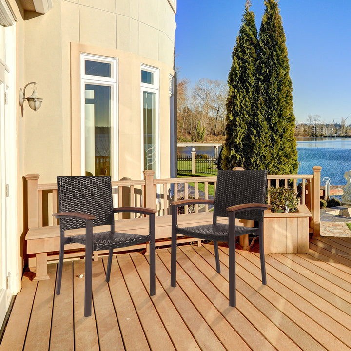 Set of 4 Outdoor PE Wicker Stackable Chairs Patio Dining Chairs