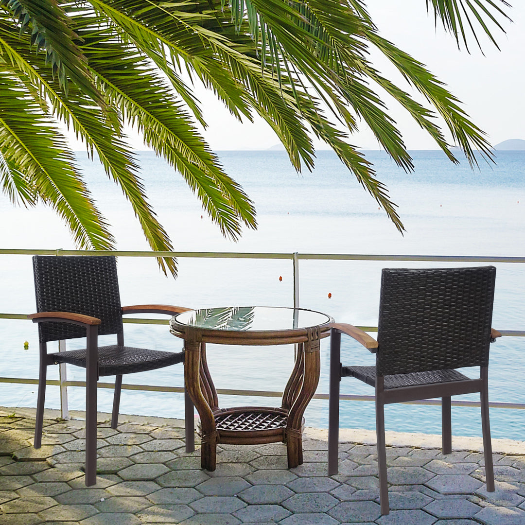 Set of 4 Outdoor PE Wicker Stackable Chairs Patio Dining Chairs