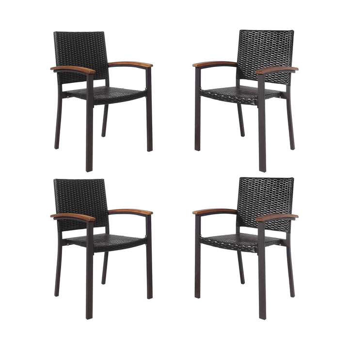 Set of 4 Outdoor PE Wicker Stackable Chairs Patio Dining Chairs