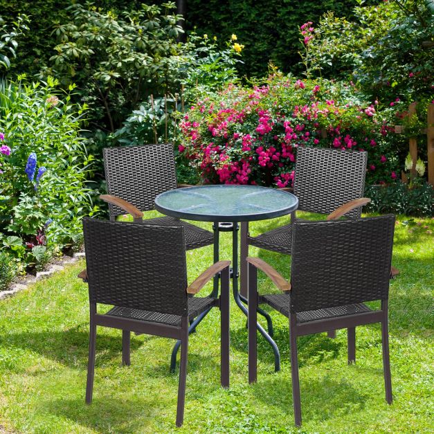 Set of 4 Outdoor PE Wicker Stackable Chairs Patio Dining Chairs