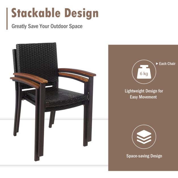 Set of 4 Outdoor PE Wicker Stackable Chairs Patio Dining Chairs