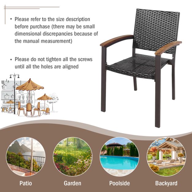 Set of 4 Outdoor PE Wicker Stackable Chairs Patio Dining Chairs