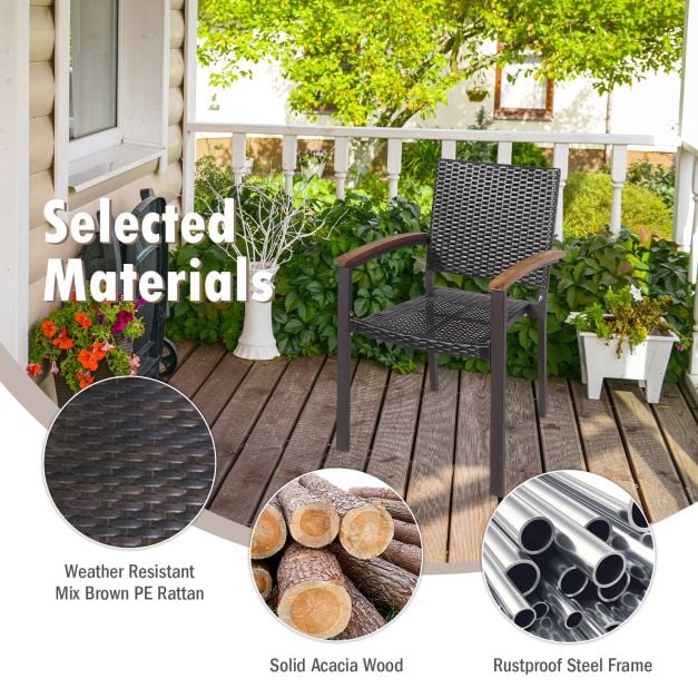 Set of 4 Outdoor PE Wicker Stackable Chairs Patio Dining Chairs