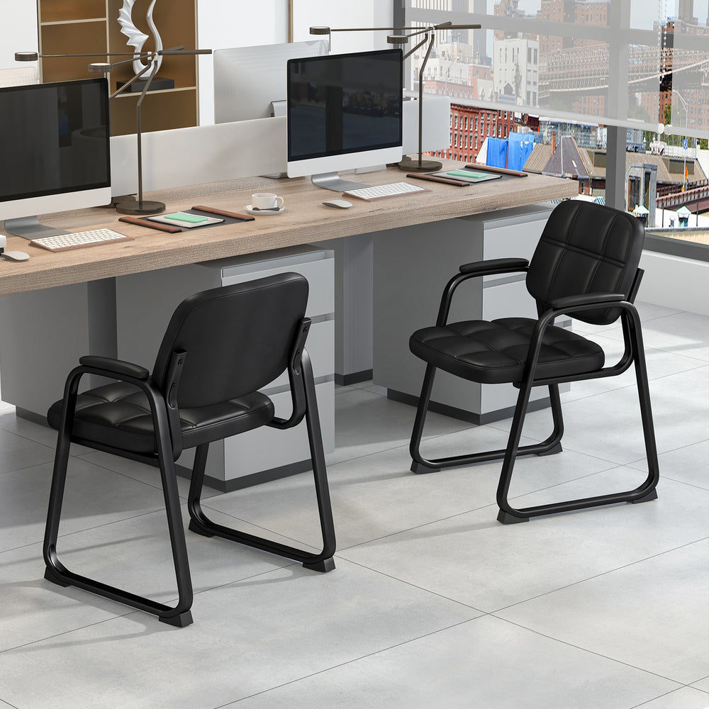 Set of 4 Reception Guest Chair with Padded Armrests-Black - TidySpaces