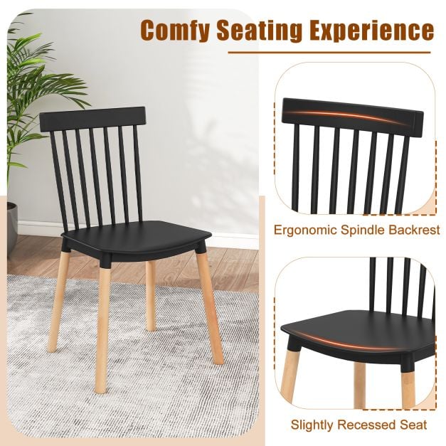Set of 4 Windsor Dining Chairs with Spindle Backs and Curved Seats