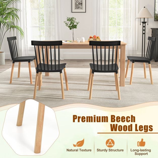 Set of 4 Windsor Dining Chairs with Spindle Backs and Curved Seats