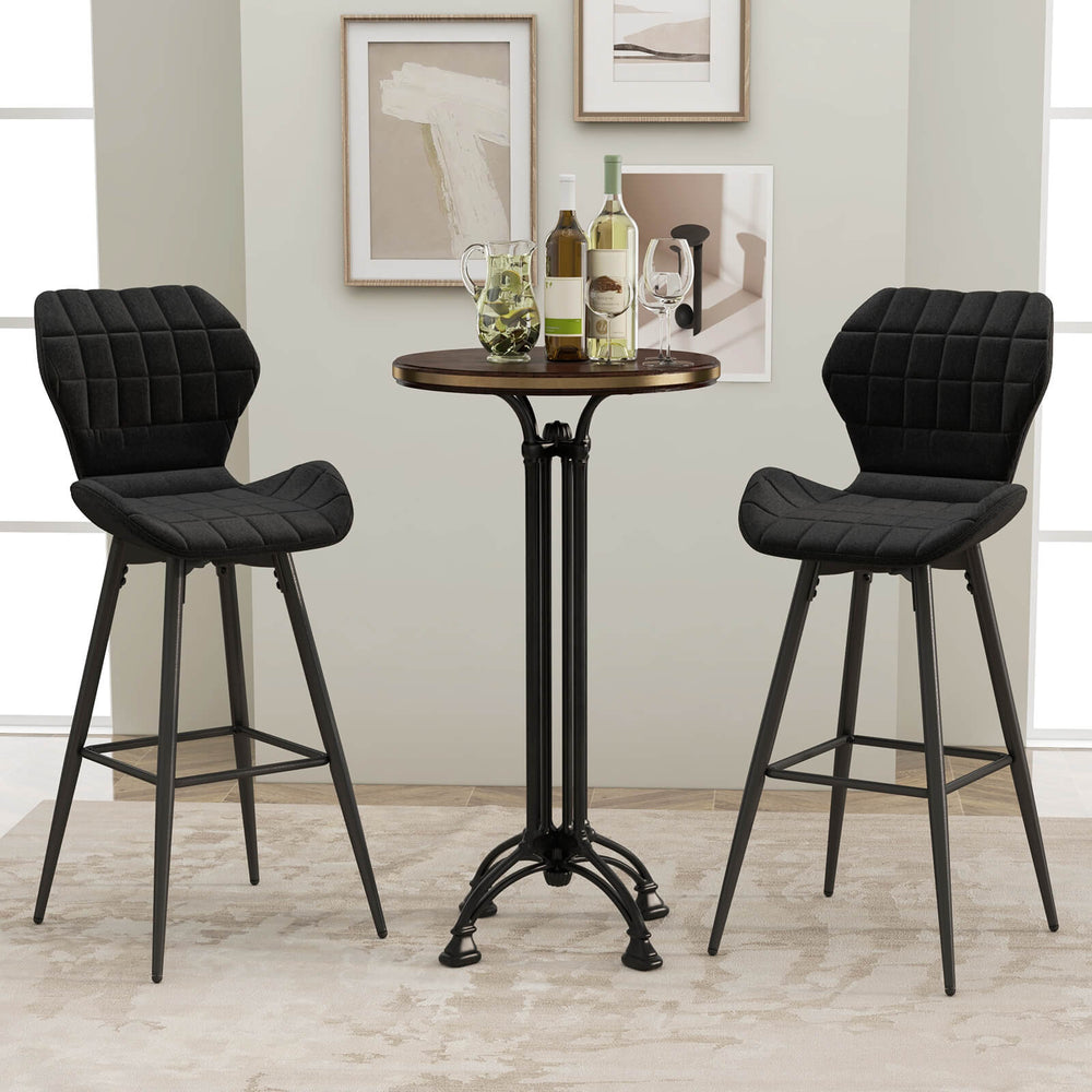 Set of 2 Bar Stool Counter Height Bar Chairs Armless with Curved Backrest-Black - TidySpaces