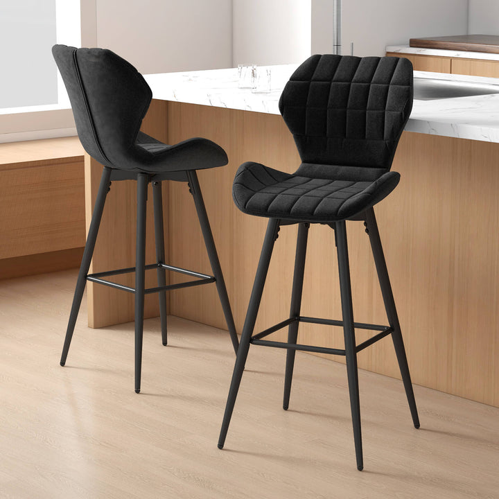 Set of 2 Bar Stool Counter Height Bar Chairs Armless with Curved Backrest-Black - TidySpaces