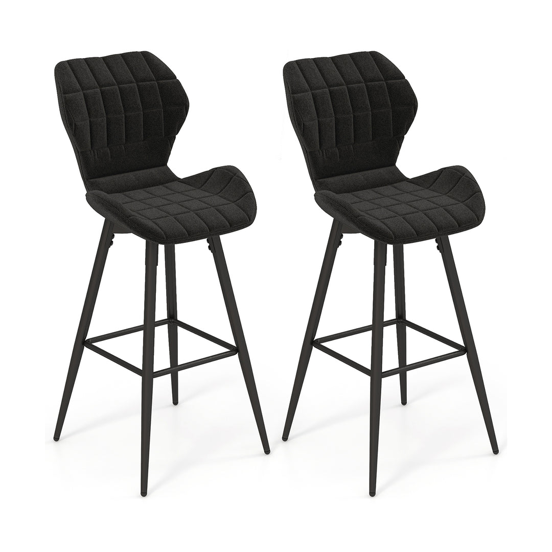 Set of 2 Bar Stool Counter Height Bar Chairs Armless with Curved Backrest-Black - TidySpaces