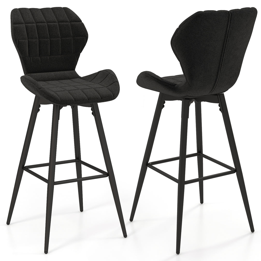 Set of 2 Bar Stool Counter Height Bar Chairs Armless with Curved Backrest-Black - TidySpaces