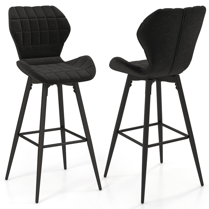 Set of 2 Bar Stool Counter Height Bar Chairs Armless with Curved Backrest-Black - TidySpaces