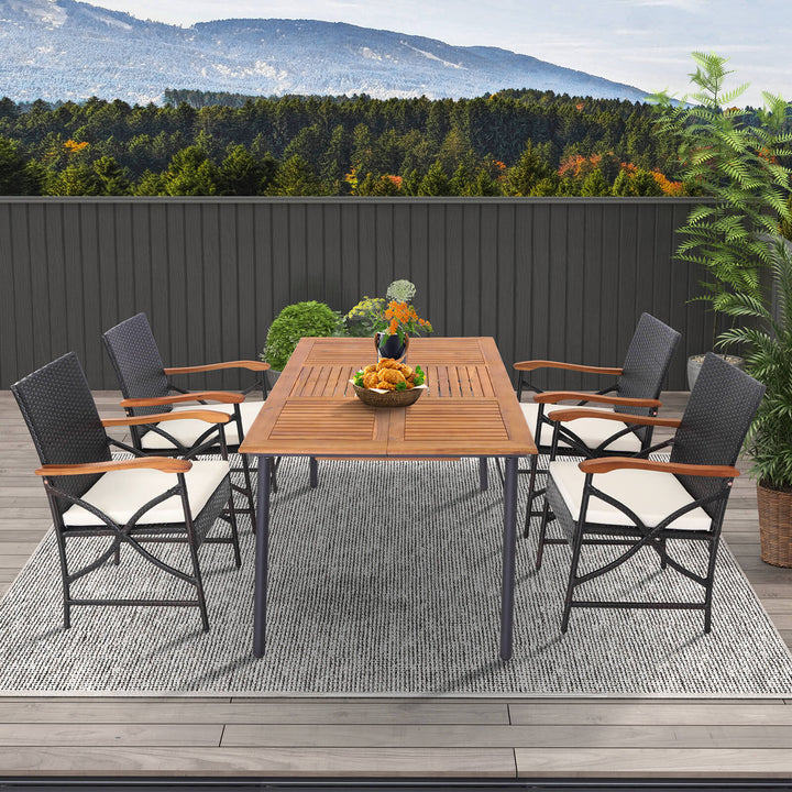 Set of 4 Patio Dining Chairs with All-Weather Wicker and Soft Zippered Cushion - TidySpaces