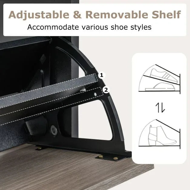 Shoe Storage Cabinet with 2 Flip Drawers and Open Storage-Black - TidySpaces