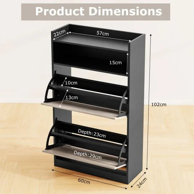 Shoe Storage Cabinet with 2 Flip Drawers and Open Storage-Black - TidySpaces