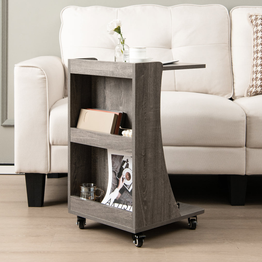 C Shaped Side Table with Storage Shelf - TidySpaces