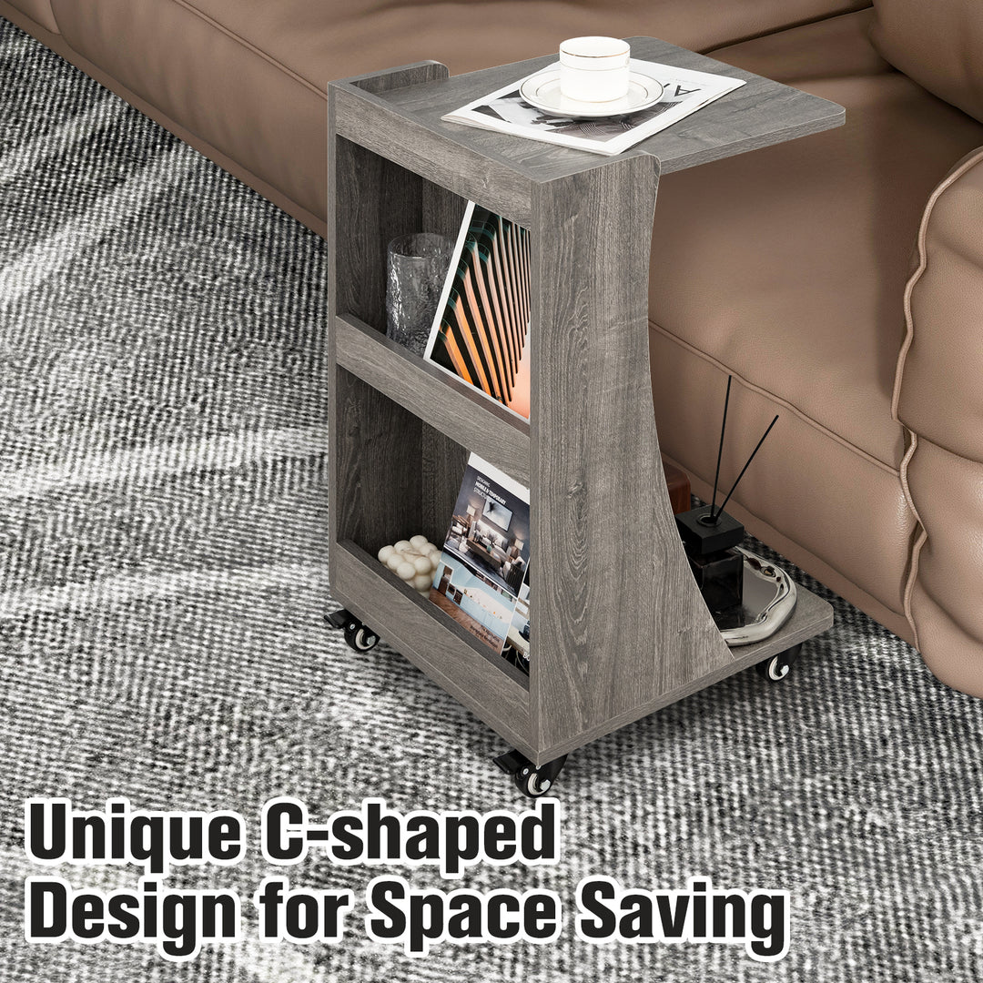 C Shaped Side Table with Storage Shelf - TidySpaces