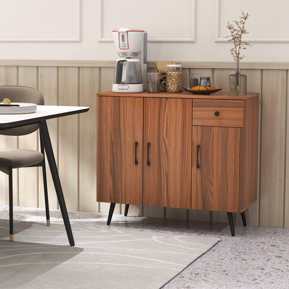 Sideboard Buffet Cabinet with 3 Doors and Pullout Drawer Adjustable Shelves-Walnut - TidySpaces