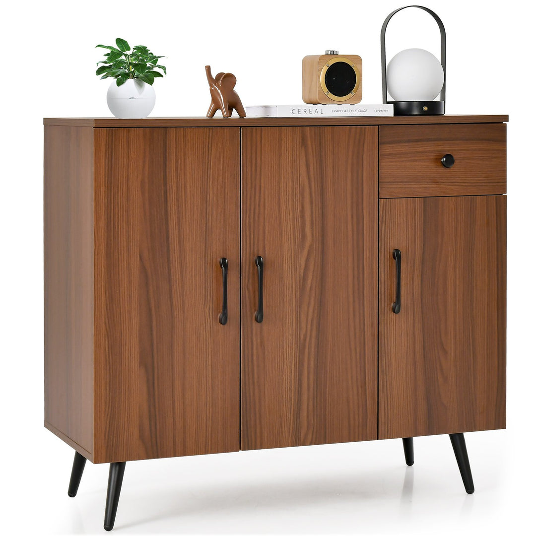 Sideboard Buffet Cabinet with 3 Doors and Pullout Drawer Adjustable Shelves-Walnut - TidySpaces