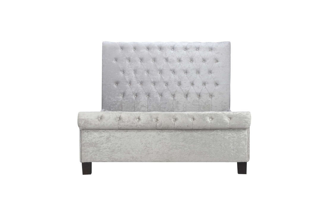Sienna Fabric Bed with Luxury Crushed Steel Velvet Upholstery and Rolled Headboard Design