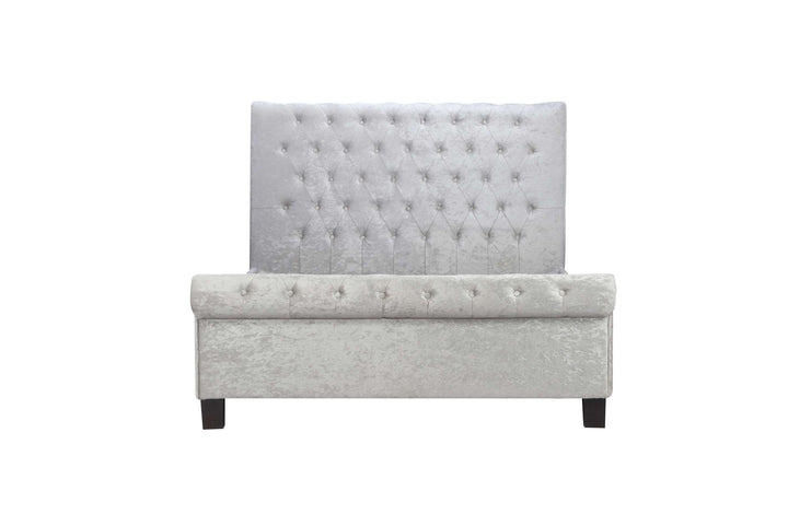 Sienna Fabric Bed with Luxury Crushed Steel Velvet Upholstery and Rolled Headboard Design