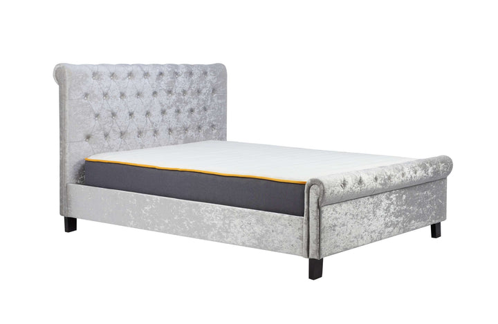 Sienna Fabric Bed with Luxury Crushed Steel Velvet Upholstery and Rolled Headboard Design