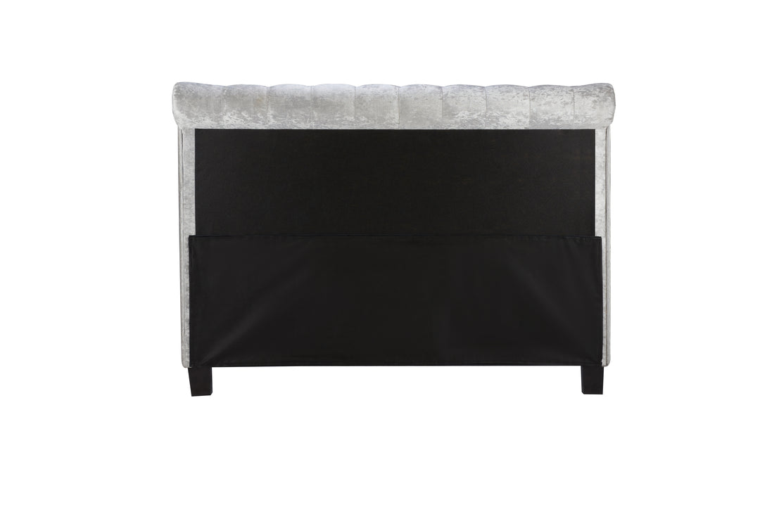 Sienna Fabric Bed with Luxury Crushed Steel Velvet Upholstery and Rolled Headboard Design