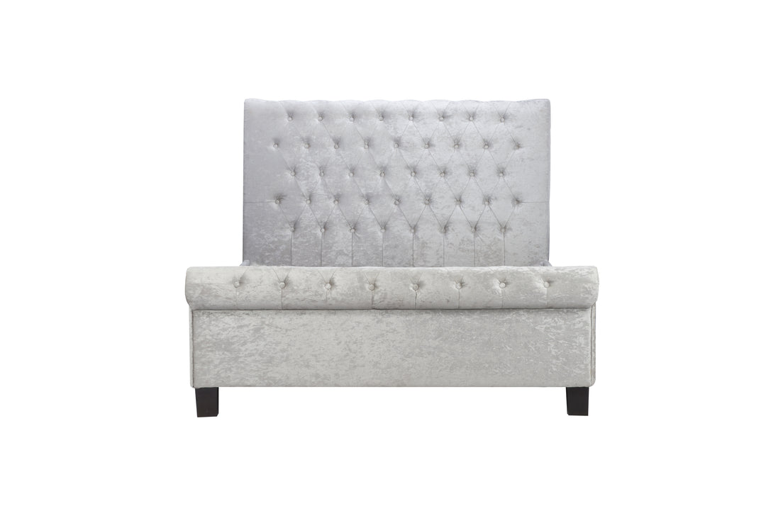Sienna Fabric Bed with Luxury Crushed Steel Velvet Upholstery and Rolled Headboard Design