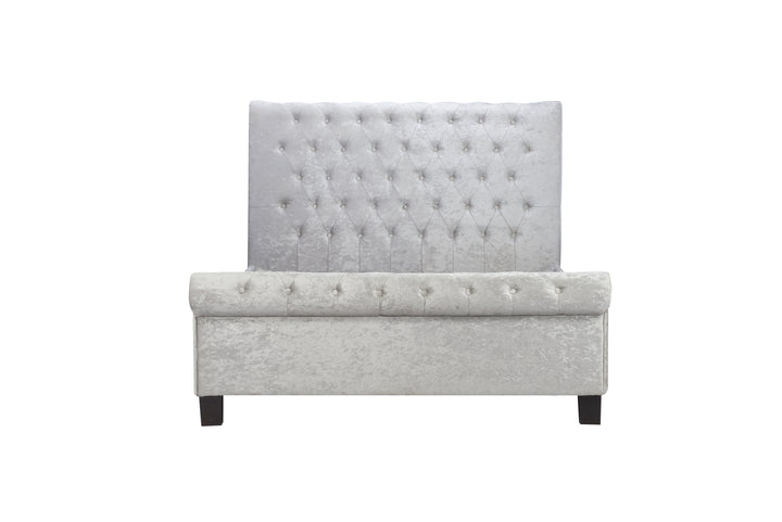 Sienna Fabric Bed with Luxury Crushed Steel Velvet Upholstery and Rolled Headboard Design