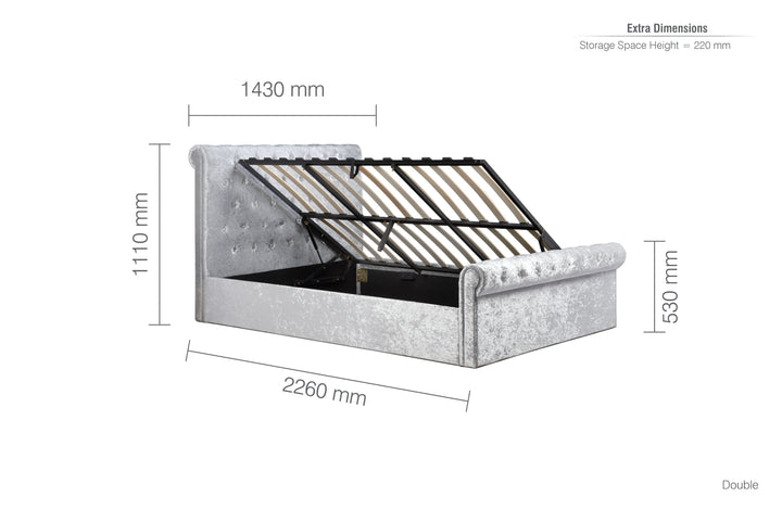 Sienna Ottoman Bed with Luxury Fabric Finish and Gas Lift Storage
