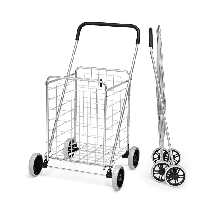 Heavy Duty Folding Shopping Cart with 83L Metal Basket