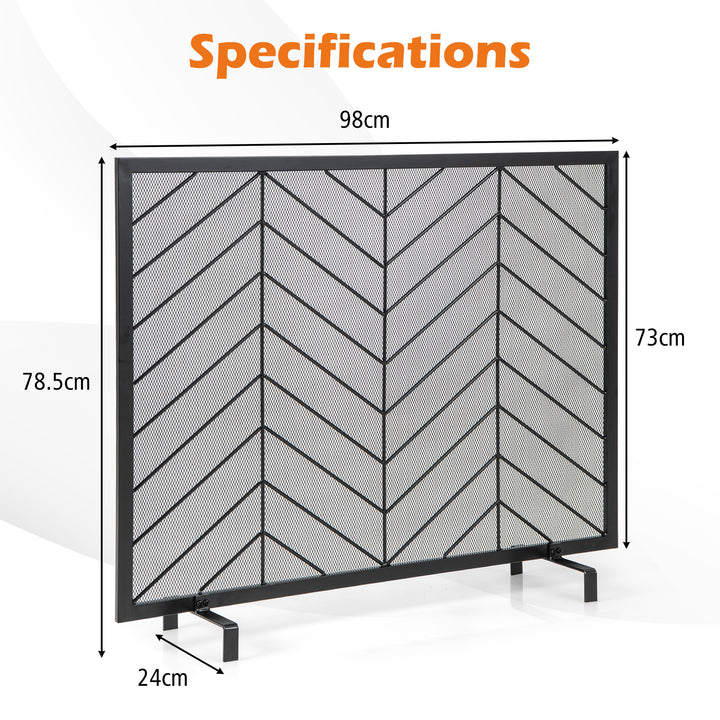 Single Panel Fireplace Screen with Detachable Support Feet and Metal Fame-Black