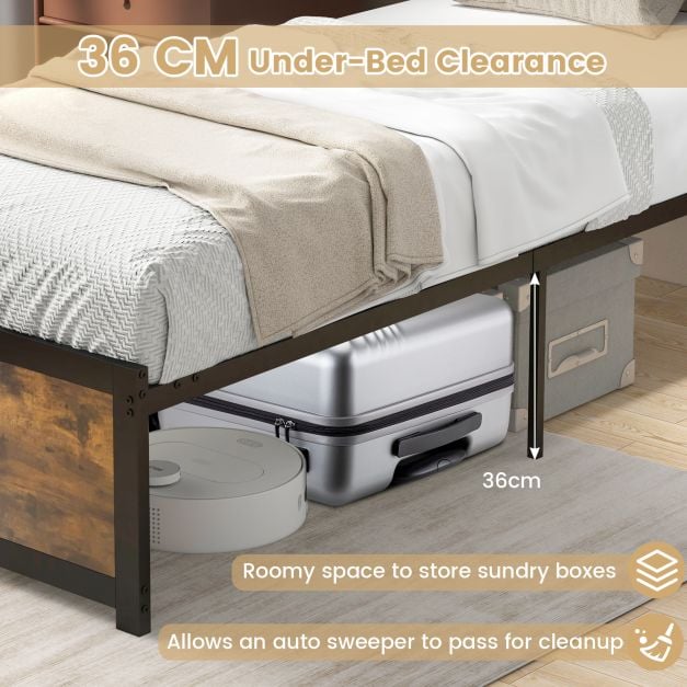 Single Size Bed Frame with High Headboard Metal Slats