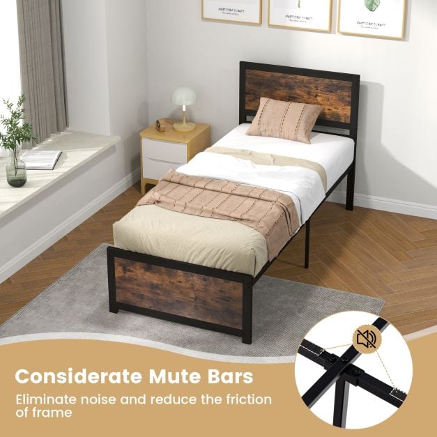 Single Size Bed Frame with High Headboard Metal Slats